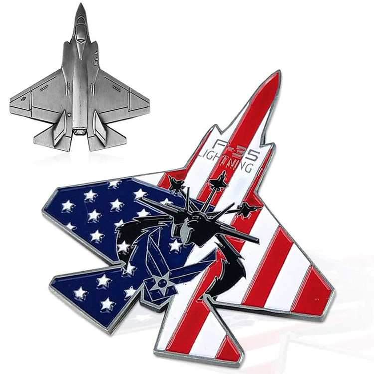 Niestandardowa moneta US Air Force Challenge Kolorowana moneta wojskowa F-35 Lightning II Fighter Jet